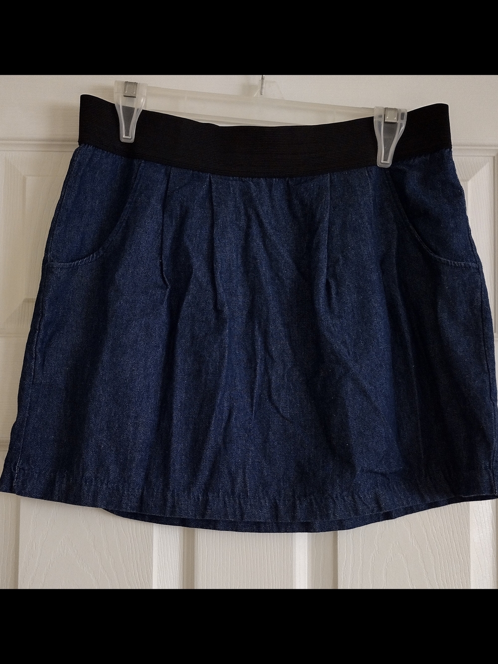 3/$30 Dark Blue Denim Skirt with Black Waistband